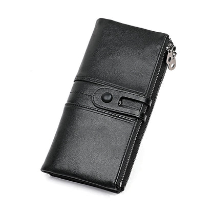 3520 Long Cowhide Leather Folding Anti-magnetic RFID Wallet for Ladies พร้อมช่องใส่การ์ด, 3520 Black, 3520 Coffee, 3520 Blue, 3520 Red, 3520 Yellowish-brown