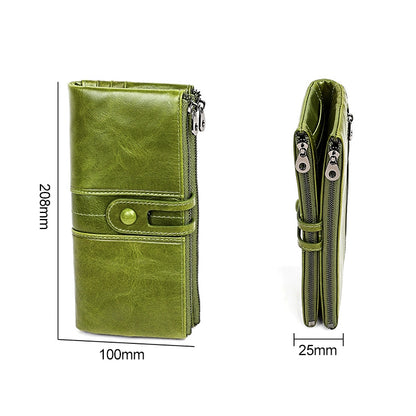 3520 Long Cowhide Leather Folding Anti-magnetic RFID Wallet for Ladies พร้อมช่องใส่การ์ด, 3520 Black, 3520 Coffee, 3520 Blue, 3520 Red, 3520 Yellowish-brown