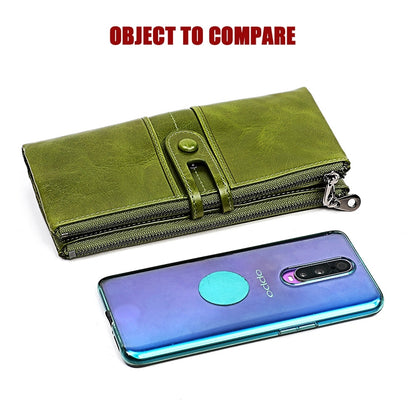 3520 Long Cowhide Leather Folding Anti-magnetic RFID Wallet for Ladies พร้อมช่องใส่การ์ด, 3520 Black, 3520 Coffee, 3520 Blue, 3520 Red, 3520 Yellowish-brown