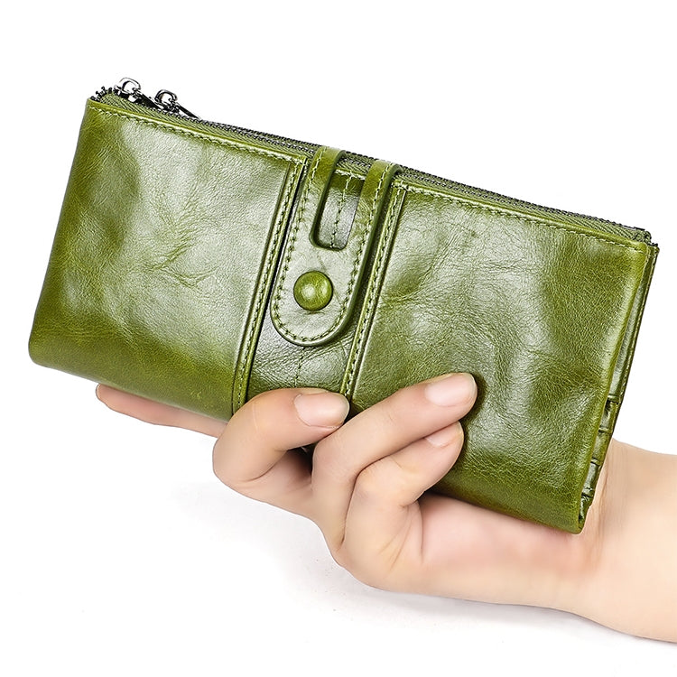 3520 Long Cowhide Leather Folding Anti-magnetic RFID Wallet for Ladies พร้อมช่องใส่การ์ด, 3520 Black, 3520 Coffee, 3520 Blue, 3520 Red, 3520 Yellowish-brown
