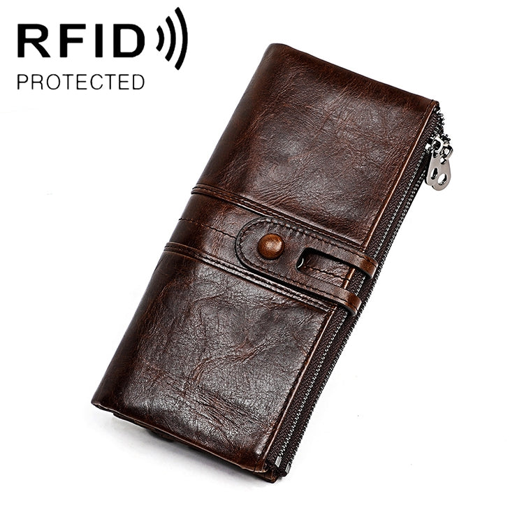 3520 Long Cowhide Leather Folding Anti-magnetic RFID Wallet for Ladies พร้อมช่องใส่การ์ด, 3520 Black, 3520 Coffee, 3520 Blue, 3520 Red, 3520 Yellowish-brown