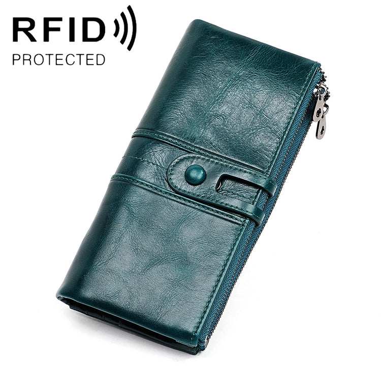 3520 Long Cowhide Leather Folding Anti-magnetic RFID Wallet for Ladies พร้อมช่องใส่การ์ด, 3520 Black, 3520 Coffee, 3520 Blue, 3520 Red, 3520 Yellowish-brown