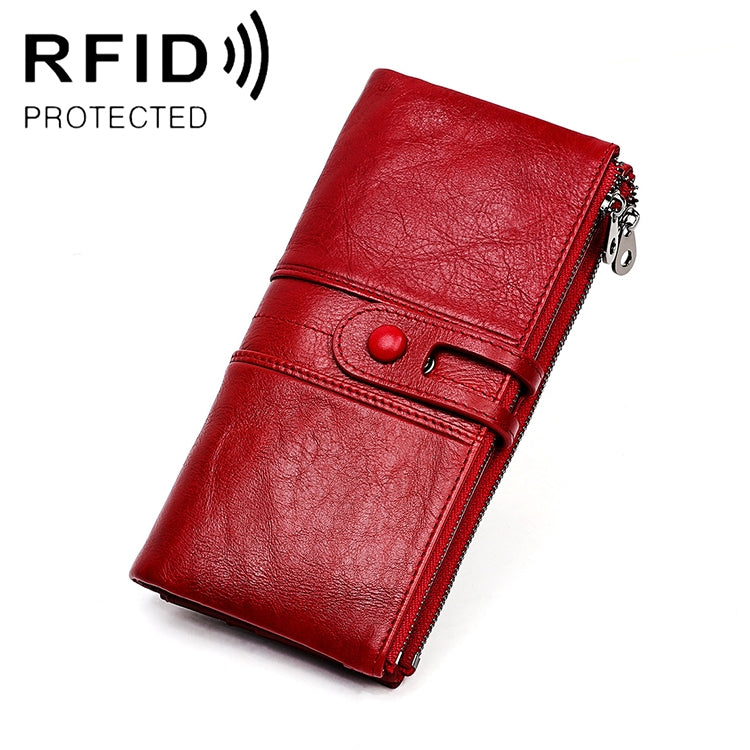 3520 Long Cowhide Leather Folding Anti-magnetic RFID Wallet for Ladies พร้อมช่องใส่การ์ด, 3520 Black, 3520 Coffee, 3520 Blue, 3520 Red, 3520 Yellowish-brown