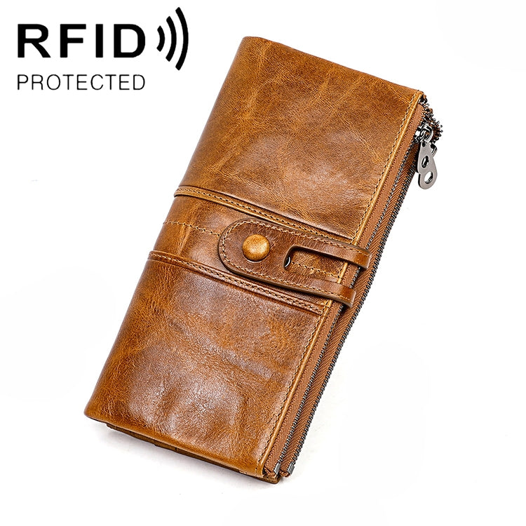 3520 Long Cowhide Leather Folding Anti-magnetic RFID Wallet for Ladies พร้อมช่องใส่การ์ด, 3520 Black, 3520 Coffee, 3520 Blue, 3520 Red, 3520 Yellowish-brown