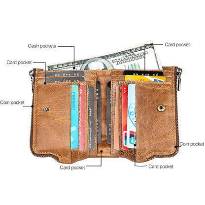 3533 ยาว Crazy Horse Texture หนัง Cowhide พับ Anti-Magnetic RFID กระเป๋าสตางค์กระเป๋าคลัทช์สำหรับชายพร้อมช่องใส่การ์ด, 3533 Black, 3533 Coffee, 3533 Blue, 3533 Red, 3533 Yellowish-brown