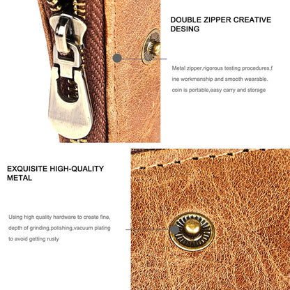 3533 ยาว Crazy Horse Texture หนัง Cowhide พับ Anti-Magnetic RFID กระเป๋าสตางค์กระเป๋าคลัทช์สำหรับชายพร้อมช่องใส่การ์ด, 3533 Black, 3533 Coffee, 3533 Blue, 3533 Red, 3533 Yellowish-brown