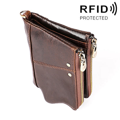3533 ยาว Crazy Horse Texture หนัง Cowhide พับ Anti-Magnetic RFID กระเป๋าสตางค์กระเป๋าคลัทช์สำหรับชายพร้อมช่องใส่การ์ด, 3533 Black, 3533 Coffee, 3533 Blue, 3533 Red, 3533 Yellowish-brown