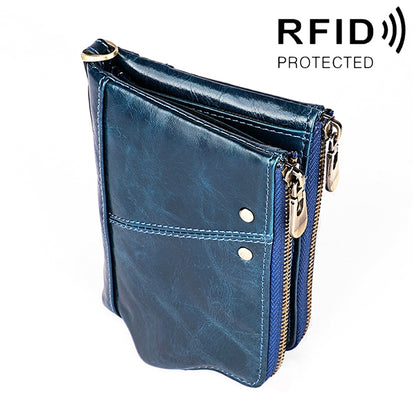 3533 ยาว Crazy Horse Texture หนัง Cowhide พับ Anti-Magnetic RFID กระเป๋าสตางค์กระเป๋าคลัทช์สำหรับชายพร้อมช่องใส่การ์ด, 3533 Black, 3533 Coffee, 3533 Blue, 3533 Red, 3533 Yellowish-brown