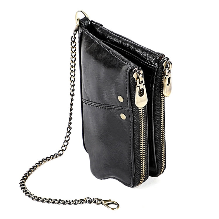 LT3533 Long Crazy Horse Texture Cowhide หนังพับป้องกันแม่เหล็ก RFID กระเป๋าสตางค์กระเป๋าคลัทช์สำหรับผู้ชายพร้อมช่องเสียบการ์ดและสายสะพาย, LT3533 Black, LT3533 Coffee, LT3533 Blue, LT3533 Red, LT3533 Yellowish-brown