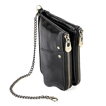 LT3533 Long Crazy Horse Texture Cowhide หนังพับป้องกันแม่เหล็ก RFID กระเป๋าสตางค์กระเป๋าคลัทช์สำหรับผู้ชายพร้อมช่องเสียบการ์ดและสายสะพาย, LT3533 Black, LT3533 Coffee, LT3533 Blue, LT3533 Red, LT3533 Yellowish-brown
