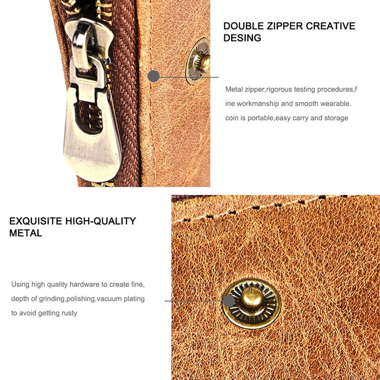 LT3533 Long Crazy Horse Texture Cowhide หนังพับป้องกันแม่เหล็ก RFID กระเป๋าสตางค์กระเป๋าคลัทช์สำหรับผู้ชายพร้อมช่องเสียบการ์ดและสายสะพาย, LT3533 Black, LT3533 Coffee, LT3533 Blue, LT3533 Red, LT3533 Yellowish-brown