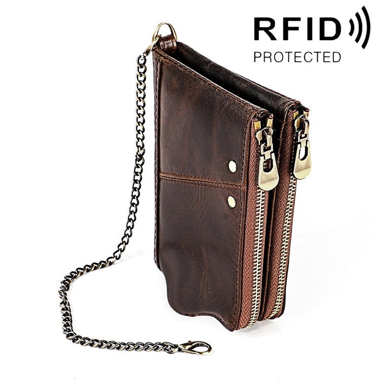 LT3533 Long Crazy Horse Texture Cowhide หนังพับป้องกันแม่เหล็ก RFID กระเป๋าสตางค์กระเป๋าคลัทช์สำหรับผู้ชายพร้อมช่องเสียบการ์ดและสายสะพาย, LT3533 Black, LT3533 Coffee, LT3533 Blue, LT3533 Red, LT3533 Yellowish-brown
