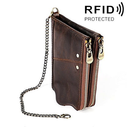 LT3533 Long Crazy Horse Texture Cowhide หนังพับป้องกันแม่เหล็ก RFID กระเป๋าสตางค์กระเป๋าคลัทช์สำหรับผู้ชายพร้อมช่องเสียบการ์ดและสายสะพาย, LT3533 Black, LT3533 Coffee, LT3533 Blue, LT3533 Red, LT3533 Yellowish-brown