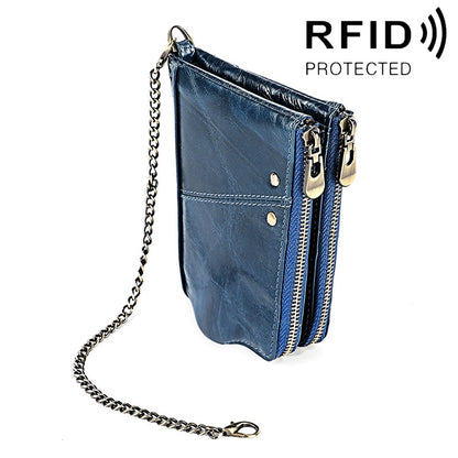LT3533 Long Crazy Horse Texture Cowhide หนังพับป้องกันแม่เหล็ก RFID กระเป๋าสตางค์กระเป๋าคลัทช์สำหรับผู้ชายพร้อมช่องเสียบการ์ดและสายสะพาย, LT3533 Black, LT3533 Coffee, LT3533 Blue, LT3533 Red, LT3533 Yellowish-brown