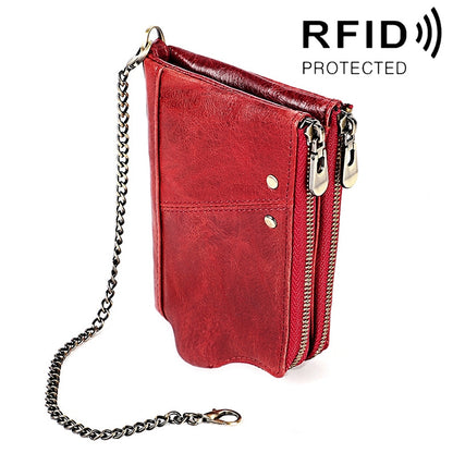 LT3533 Long Crazy Horse Texture Cowhide หนังพับป้องกันแม่เหล็ก RFID กระเป๋าสตางค์กระเป๋าคลัทช์สำหรับผู้ชายพร้อมช่องเสียบการ์ดและสายสะพาย, LT3533 Black, LT3533 Coffee, LT3533 Blue, LT3533 Red, LT3533 Yellowish-brown