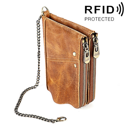 LT3533 Long Crazy Horse Texture Cowhide หนังพับป้องกันแม่เหล็ก RFID กระเป๋าสตางค์กระเป๋าคลัทช์สำหรับผู้ชายพร้อมช่องเสียบการ์ดและสายสะพาย, LT3533 Black, LT3533 Coffee, LT3533 Blue, LT3533 Red, LT3533 Yellowish-brown