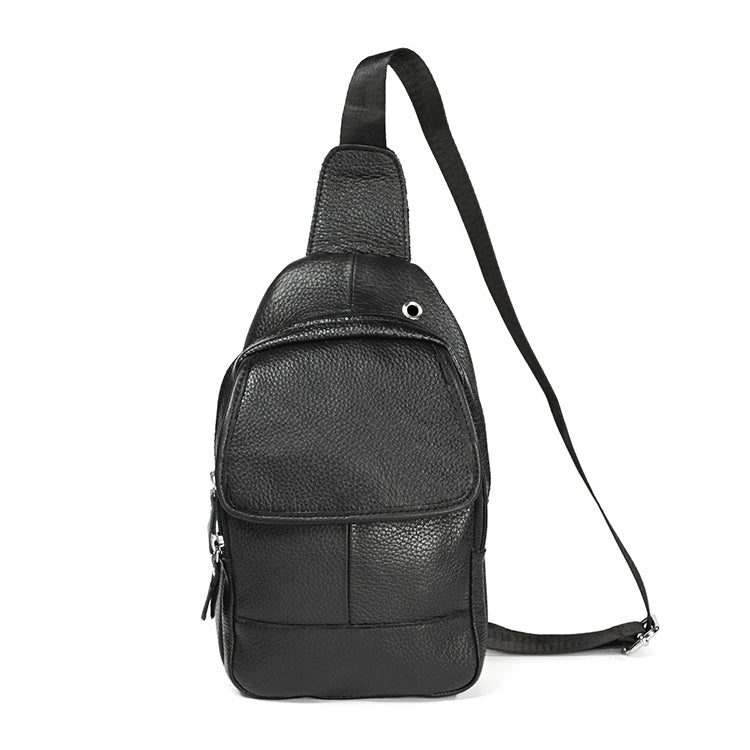 6023 Casual Litchi Texture Soft Face Full-grain Cowhide กระเป๋าสะพายข้างหนึ่งไหล่สำหรับผู้ชาย, Black, Coffee, Red, Brown