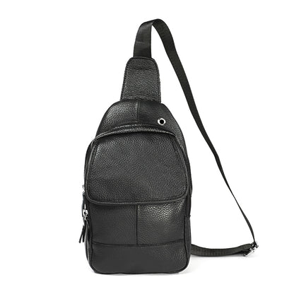 6023 Casual Litchi Texture Soft Face Full-grain Cowhide กระเป๋าสะพายข้างหนึ่งไหล่สำหรับผู้ชาย, Black, Coffee, Red, Brown