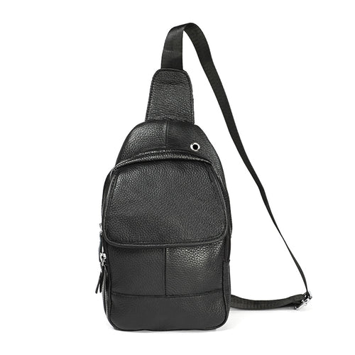 6023 Casual Litchi Texture Soft Face Full-grain Cowhide กระเป๋าสะพายข้างหนึ่งไหล่สำหรับผู้ชาย, Black, Coffee, Red, Brown