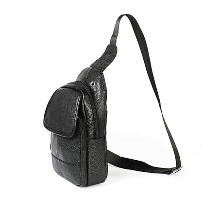 6023 Casual Litchi Texture Soft Face Full-grain Cowhide กระเป๋าสะพายข้างหนึ่งไหล่สำหรับผู้ชาย, Black, Coffee, Red, Brown