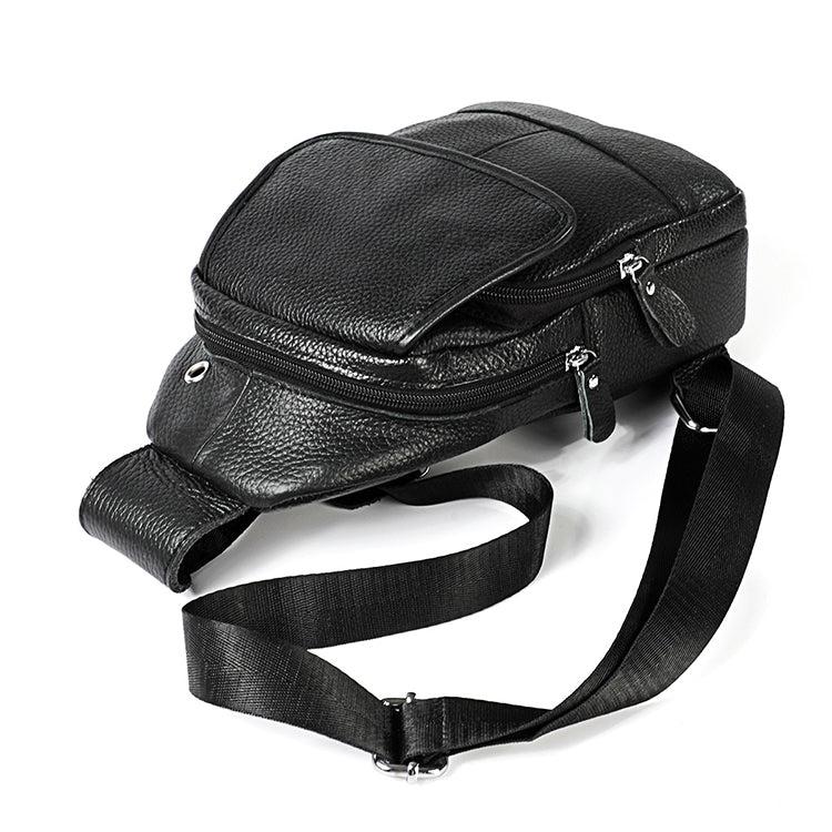6023 Casual Litchi Texture Soft Face Full-grain Cowhide กระเป๋าสะพายข้างหนึ่งไหล่สำหรับผู้ชาย, Black, Coffee, Red, Brown