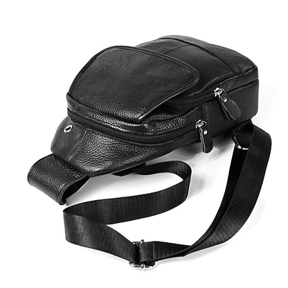 6023 Casual Litchi Texture Soft Face Full-grain Cowhide กระเป๋าสะพายข้างหนึ่งไหล่สำหรับผู้ชาย, Black, Coffee, Red, Brown