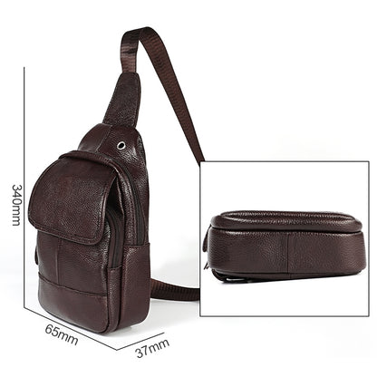 6023 Casual Litchi Texture Soft Face Full-grain Cowhide กระเป๋าสะพายข้างหนึ่งไหล่สำหรับผู้ชาย, Black, Coffee, Red, Brown