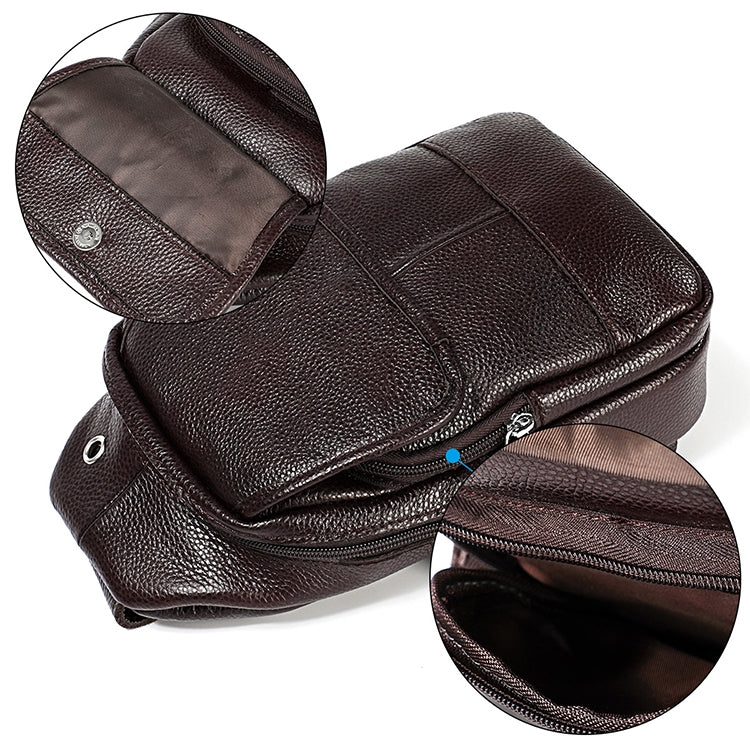 6023 Casual Litchi Texture Soft Face Full-grain Cowhide กระเป๋าสะพายข้างหนึ่งไหล่สำหรับผู้ชาย, Black, Coffee, Red, Brown