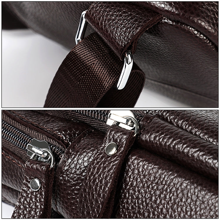 6023 Casual Litchi Texture Soft Face Full-grain Cowhide กระเป๋าสะพายข้างหนึ่งไหล่สำหรับผู้ชาย, Black, Coffee, Red, Brown