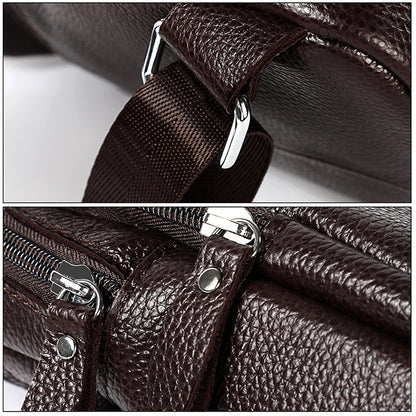 6023 Casual Litchi Texture Soft Face Full-grain Cowhide กระเป๋าสะพายข้างหนึ่งไหล่สำหรับผู้ชาย, Black, Coffee, Red, Brown