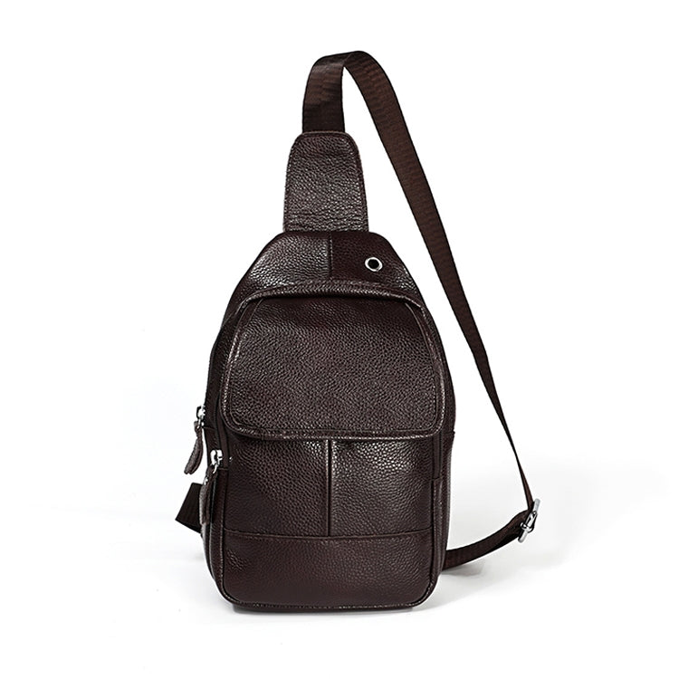 6023 Casual Litchi Texture Soft Face Full-grain Cowhide กระเป๋าสะพายข้างหนึ่งไหล่สำหรับผู้ชาย, Black, Coffee, Red, Brown