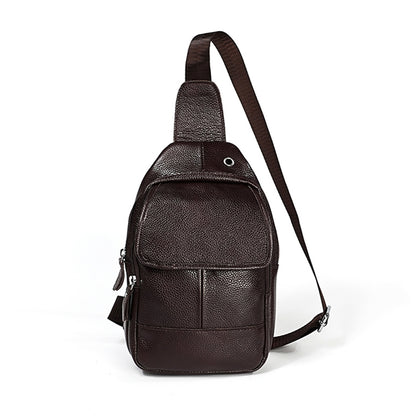 6023 Casual Litchi Texture Soft Face Full-grain Cowhide กระเป๋าสะพายข้างหนึ่งไหล่สำหรับผู้ชาย, Black, Coffee, Red, Brown
