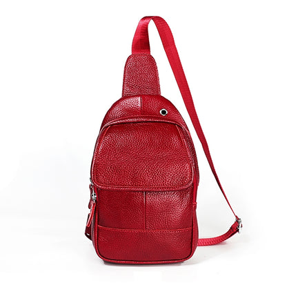 6023 Casual Litchi Texture Soft Face Full-grain Cowhide กระเป๋าสะพายข้างหนึ่งไหล่สำหรับผู้ชาย, Black, Coffee, Red, Brown