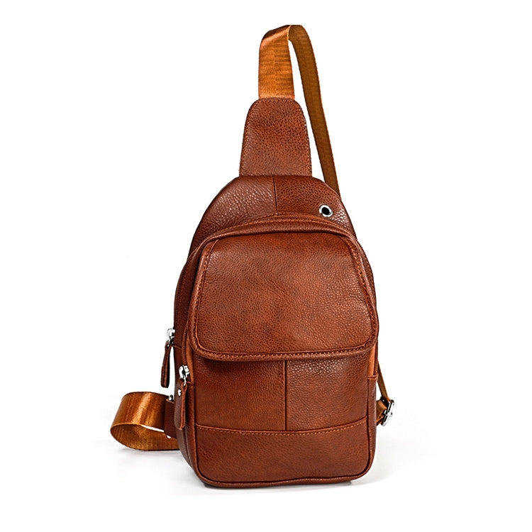 6023 Casual Litchi Texture Soft Face Full-grain Cowhide กระเป๋าสะพายข้างหนึ่งไหล่สำหรับผู้ชาย, Black, Coffee, Red, Brown