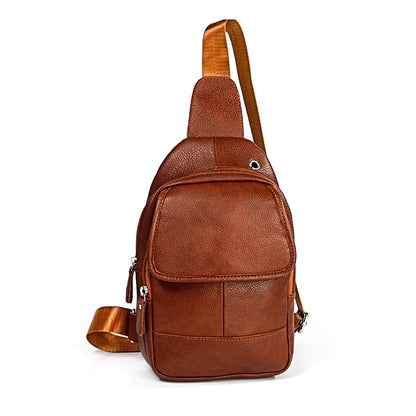 6023 Casual Litchi Texture Soft Face Full-grain Cowhide กระเป๋าสะพายข้างหนึ่งไหล่สำหรับผู้ชาย, Black, Coffee, Red, Brown