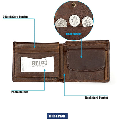 8020 แนวนอน Retro Crazy Horse หนัง Anti-Magnetic RFID กระเป๋าสตางค์คลัทช์กระเป๋าสำหรับชายพร้อมช่องใส่การ์ด, 8020 Black, 8020 Coffee, 8020 Yellowish-brown