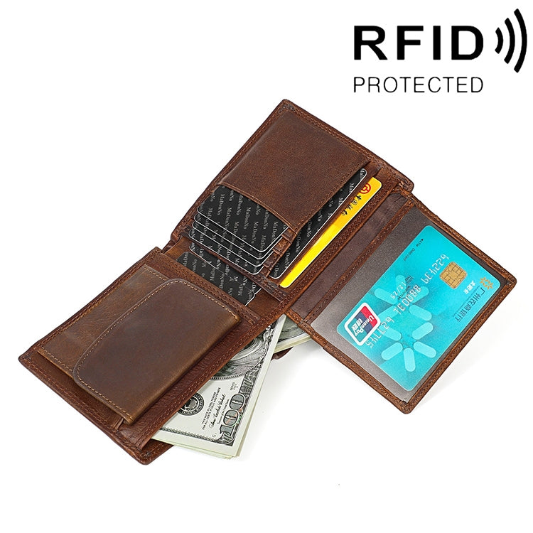 8020 แนวนอน Retro Crazy Horse หนัง Anti-Magnetic RFID กระเป๋าสตางค์คลัทช์กระเป๋าสำหรับชายพร้อมช่องใส่การ์ด, 8020 Black, 8020 Coffee, 8020 Yellowish-brown