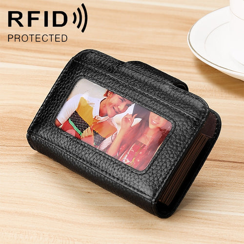 KB188 หนังวัวแนวนอนรูปทรงออร์แกนหลายช่องใส่การ์ดกระเป๋าสตางค์ RFID ป้องกันแม่เหล็กสำหรับสุภาพสตรีพร้อมหน้าต่างโปร่งใส, KB188 Black, KB188 Coffee, KB188 Purple, KB188 Rose Red, KB188 Sapphire Blue