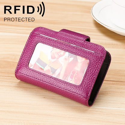 KB188 หนังวัวแนวนอนรูปทรงออร์แกนหลายช่องใส่การ์ดกระเป๋าสตางค์ RFID ป้องกันแม่เหล็กสำหรับสุภาพสตรีพร้อมหน้าต่างโปร่งใส, KB188 Black, KB188 Coffee, KB188 Purple, KB188 Rose Red, KB188 Sapphire Blue