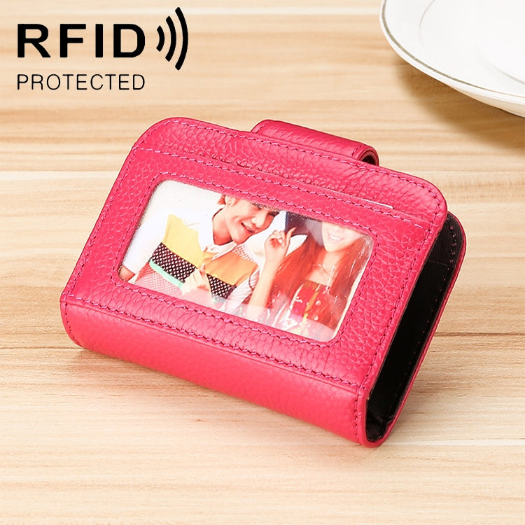 KB188 หนังวัวแนวนอนรูปทรงออร์แกนหลายช่องใส่การ์ดกระเป๋าสตางค์ RFID ป้องกันแม่เหล็กสำหรับสุภาพสตรีพร้อมหน้าต่างโปร่งใส, KB188 Black, KB188 Coffee, KB188 Purple, KB188 Rose Red, KB188 Sapphire Blue