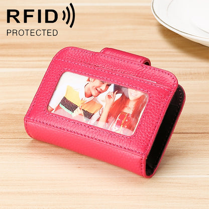 KB188 หนังวัวแนวนอนรูปทรงออร์แกนหลายช่องใส่การ์ดกระเป๋าสตางค์ RFID ป้องกันแม่เหล็กสำหรับสุภาพสตรีพร้อมหน้าต่างโปร่งใส, KB188 Black, KB188 Coffee, KB188 Purple, KB188 Rose Red, KB188 Sapphire Blue