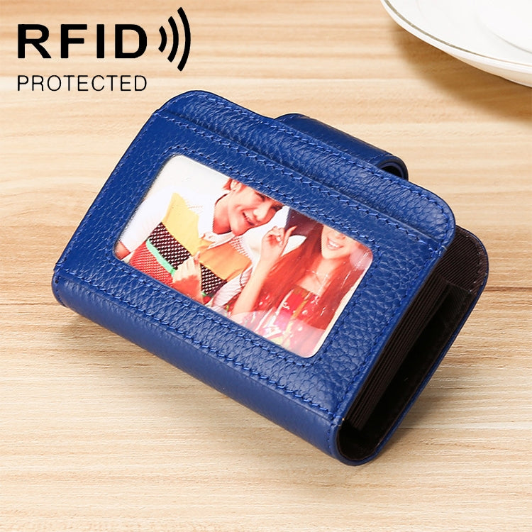 KB188 หนังวัวแนวนอนรูปทรงออร์แกนหลายช่องใส่การ์ดกระเป๋าสตางค์ RFID ป้องกันแม่เหล็กสำหรับสุภาพสตรีพร้อมหน้าต่างโปร่งใส, KB188 Black, KB188 Coffee, KB188 Purple, KB188 Rose Red, KB188 Sapphire Blue