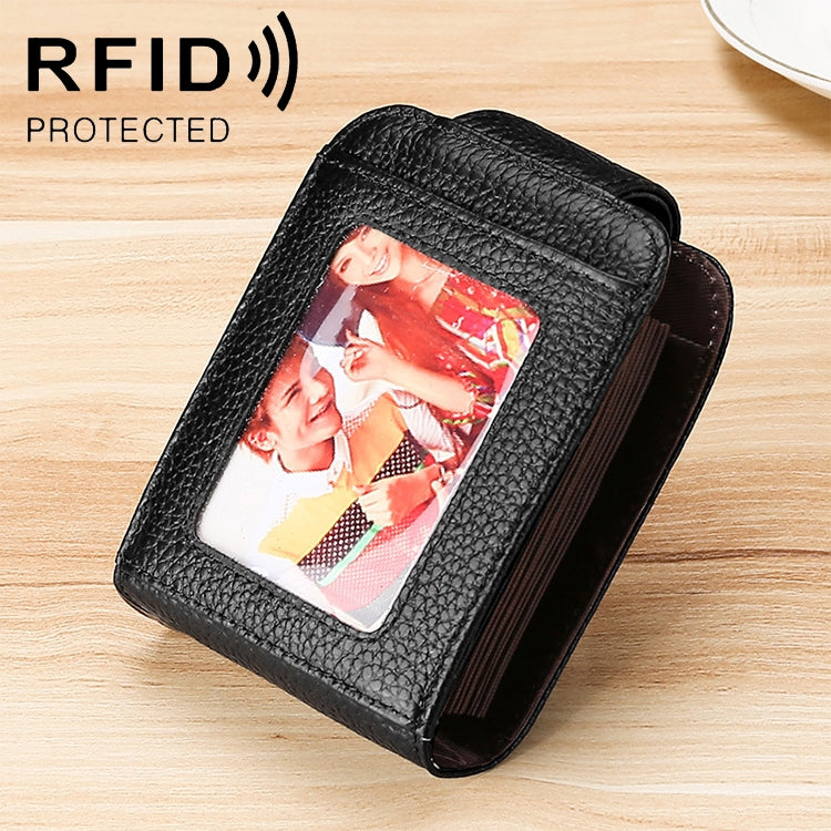 KB189 หนังวัวแนวตั้งรูปทรงออร์แกนหลายช่องใส่การ์ดกระเป๋าสตางค์ RFID ป้องกันแม่เหล็กสำหรับสุภาพสตรีพร้อมหน้าต่างโปร่งใส, KB189 Black, KB189 Purple, KB189 Rose Red, KB189 Sapphire Blue