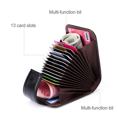 KB189 หนังวัวแนวตั้งรูปทรงออร์แกนหลายช่องใส่การ์ดกระเป๋าสตางค์ RFID ป้องกันแม่เหล็กสำหรับสุภาพสตรีพร้อมหน้าต่างโปร่งใส, KB189 Black, KB189 Purple, KB189 Rose Red, KB189 Sapphire Blue