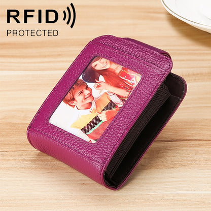 KB189 หนังวัวแนวตั้งรูปทรงออร์แกนหลายช่องใส่การ์ดกระเป๋าสตางค์ RFID ป้องกันแม่เหล็กสำหรับสุภาพสตรีพร้อมหน้าต่างโปร่งใส, KB189 Black, KB189 Purple, KB189 Rose Red, KB189 Sapphire Blue