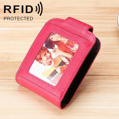 KB189 หนังวัวแนวตั้งรูปทรงออร์แกนหลายช่องใส่การ์ดกระเป๋าสตางค์ RFID ป้องกันแม่เหล็กสำหรับสุภาพสตรีพร้อมหน้าต่างโปร่งใส, KB189 Black, KB189 Purple, KB189 Rose Red, KB189 Sapphire Blue