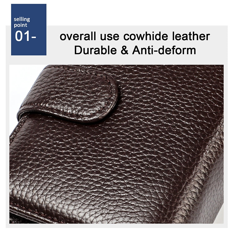 KB192 หัวเข็มขัดซิป Cowhide หนังออร์แกนรูปร่างช่องเสียบการ์ดหลายช่องกระเป๋าสตางค์ RFID ป้องกันแม่เหล็กกระเป๋าคลัทช์สำหรับผู้ชาย, KB192 Black
