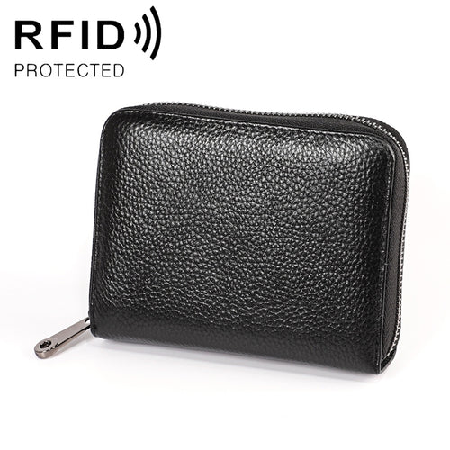 KB195 ซิปหนังวัวหนังสองแถวรูปร่างออร์แกนหลายช่องใส่การ์ดกระเป๋าสตางค์ RFID ป้องกันแม่เหล็กกระเป๋าคลัทช์สำหรับสุภาพสตรี, KB195 Black, KB195 Coffee, KB195 Pink, KB195 Purple, KB195 Rose Red