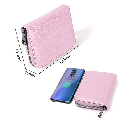KB195 ซิปหนังวัวหนังสองแถวรูปร่างออร์แกนหลายช่องใส่การ์ดกระเป๋าสตางค์ RFID ป้องกันแม่เหล็กกระเป๋าคลัทช์สำหรับสุภาพสตรี, KB195 Black, KB195 Coffee, KB195 Pink, KB195 Purple, KB195 Rose Red
