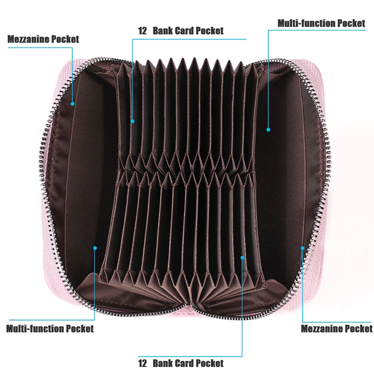 KB195 ซิปหนังวัวหนังสองแถวรูปร่างออร์แกนหลายช่องใส่การ์ดกระเป๋าสตางค์ RFID ป้องกันแม่เหล็กกระเป๋าคลัทช์สำหรับสุภาพสตรี, KB195 Black, KB195 Coffee, KB195 Pink, KB195 Purple, KB195 Rose Red
